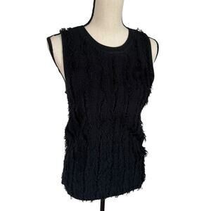 Current Air Los Angeles Black Fringe Texture Sleeveless‎ Knit Tank Top Medium